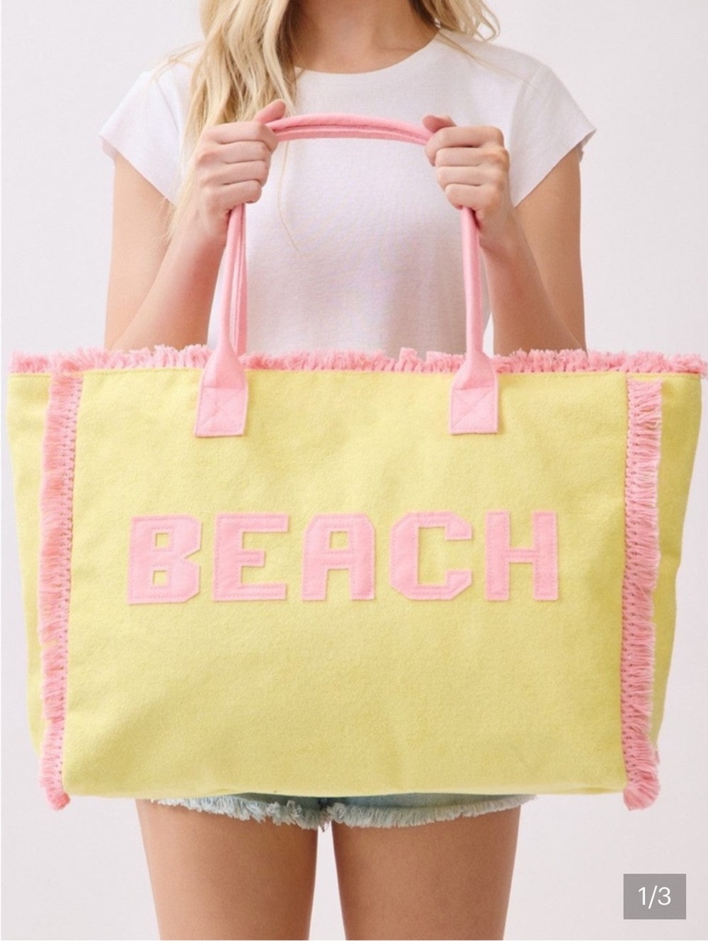 Beach Tote Bag - Pink & Yellow - Picture 4 of 6